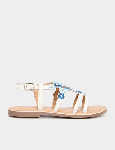 Sandales avec perles en cuir blanc fille