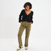 Pantalon cargo droit vert kaki femme