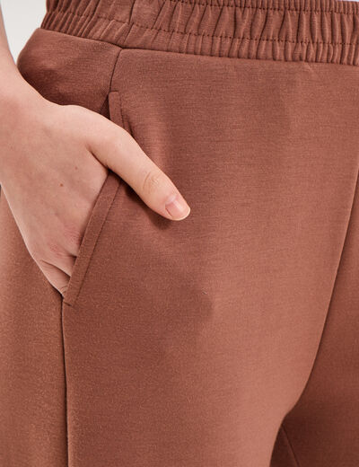 Pantalon de jogging large molletonn&eacute; marron femme