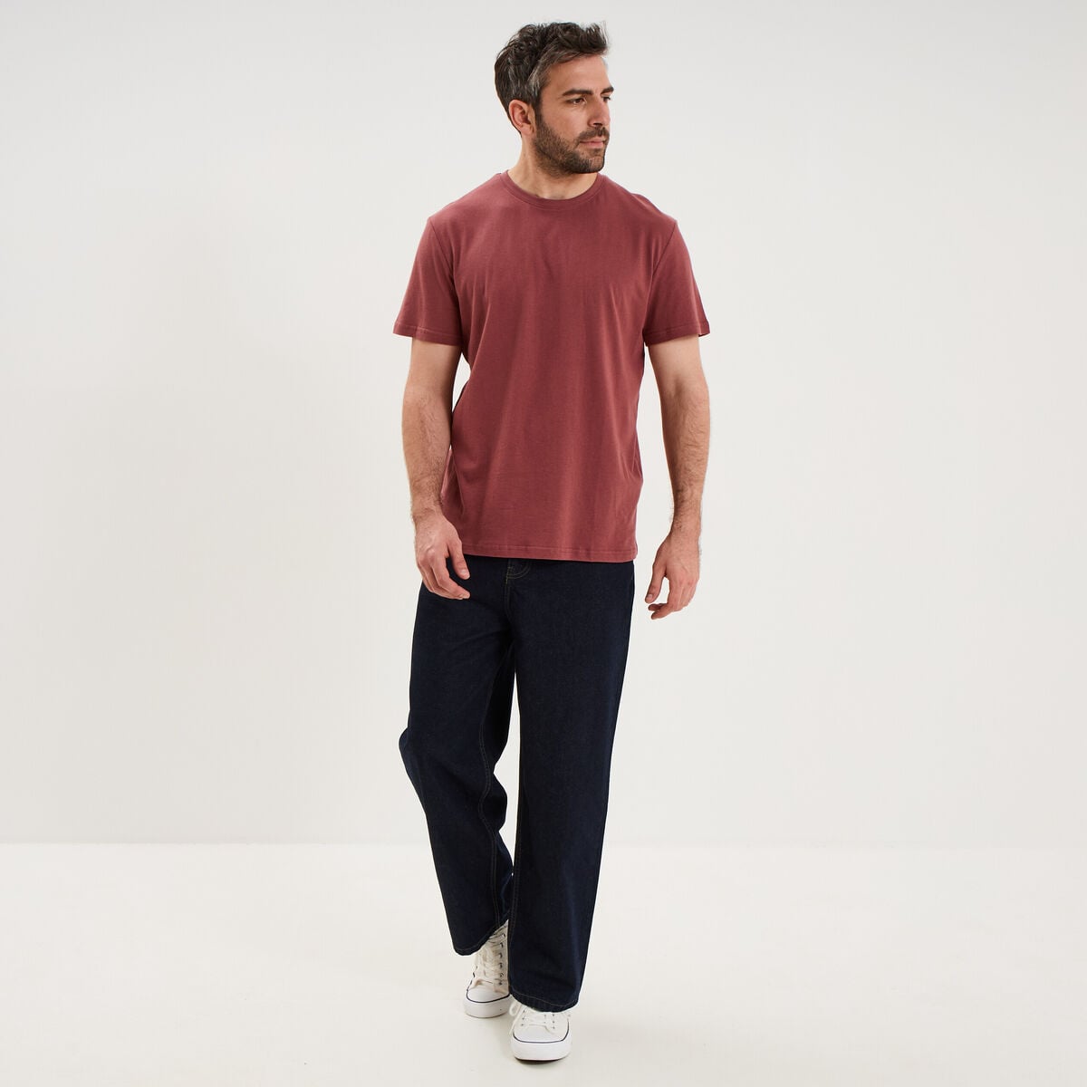 T-shirt droit en coton manches courtes vieux rose homme