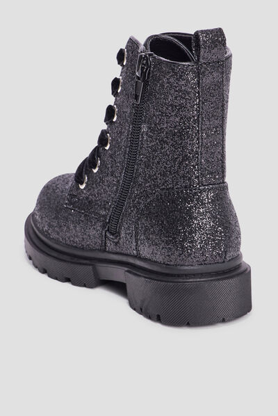 Bottines à paillettes crantées noir fille
