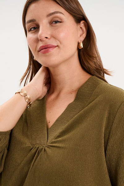 Blouse oversize manches 3/4 et col en V beige femme grande taille