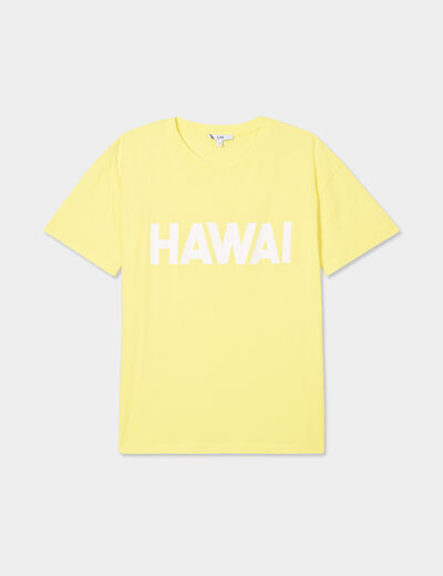T-shirt droit manches courtes coton jaune fluo femme