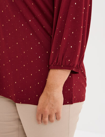Blouse col en V manches 3/4 bordeaux femme grande taille