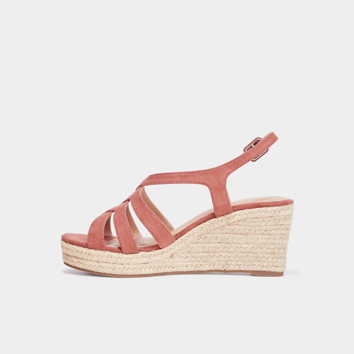 Sandales compens&eacute;es rose pastel femme