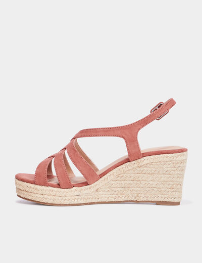 Sandales compens&eacute;es rose pastel femme