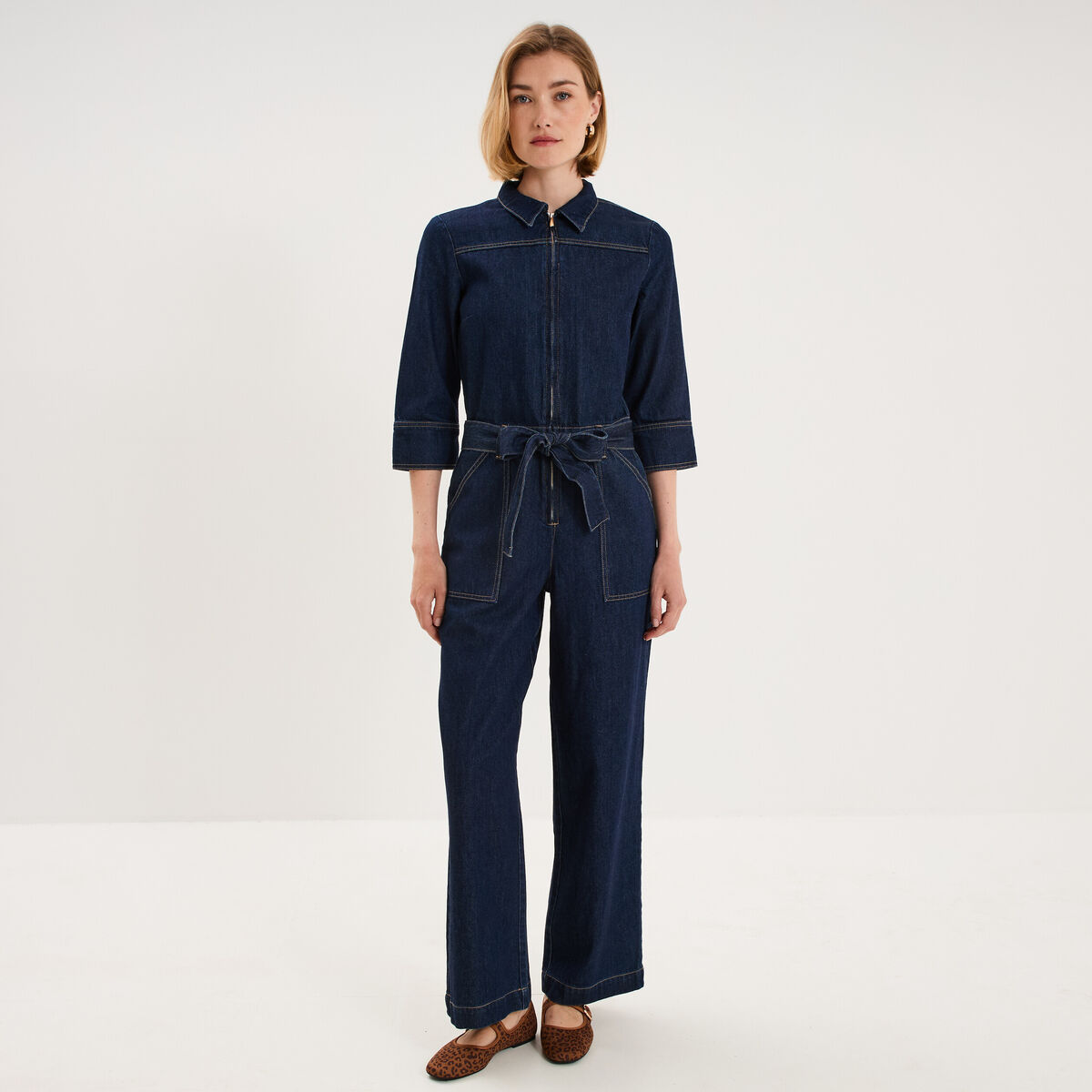 Combinaison pantalon large denim 3/4 denim brut femme
