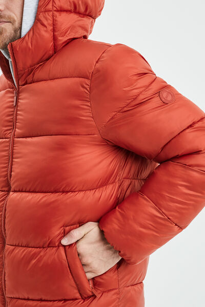 Doudoune zippée à capuche orange foncé homme