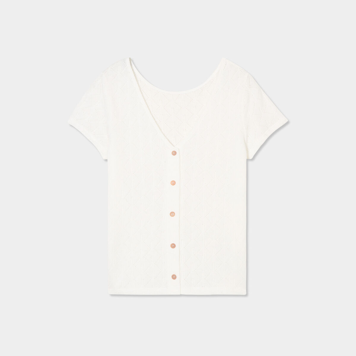 T-shirt col V devant dos blanc femme