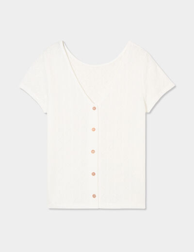 T-shirt col V devant dos blanc femme