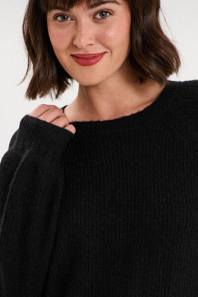 Pull col rond manches longues noir femme