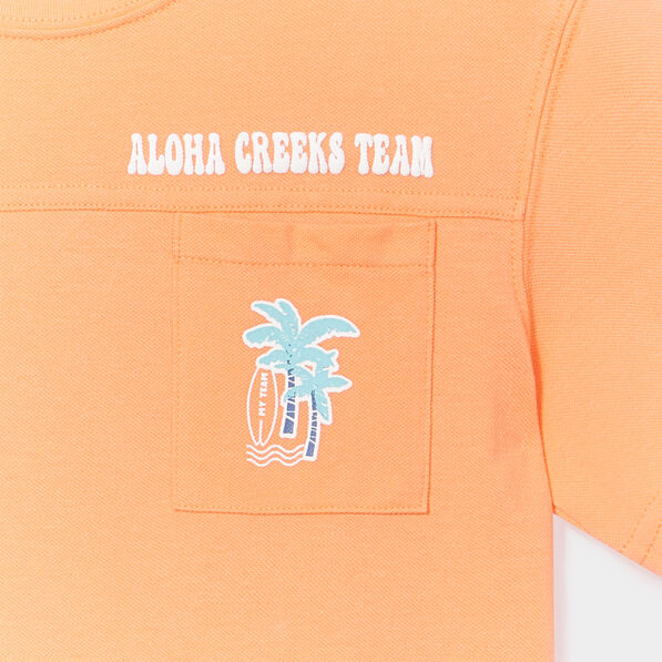 T-shirt manches courtes coton Creeks orange corail garçon