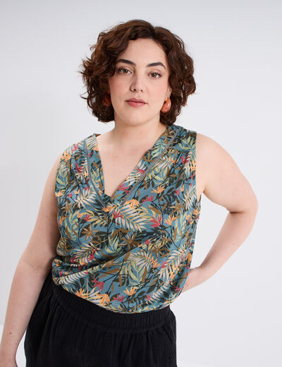 Débardeur col en V sans manches vert émeraude femme grande taille