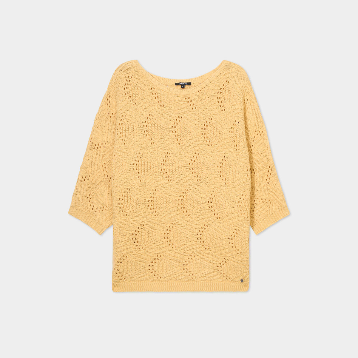 Pull ajour&eacute; manches 3/4 Liberto jaune clair femme