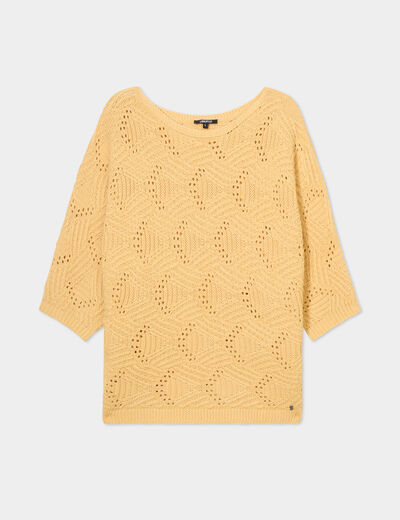 Pull ajouré manches 3/4 Liberto jaune clair femme