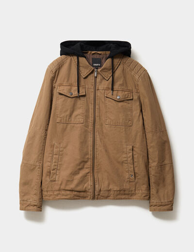 Veste à capuche amovible coton Trappeur marron clair homme