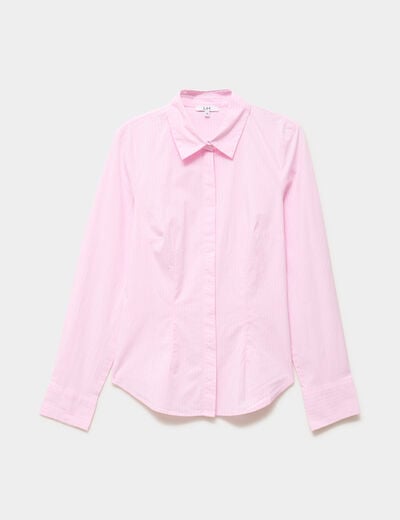 Chemise cintr&eacute;e stretch manches longues rose femme