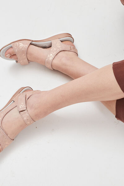 Sandales à scratchs en cuir rose femme
