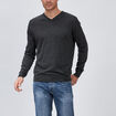 Pull jersey col V m&eacute;lange coton gris fonc&eacute; homme
