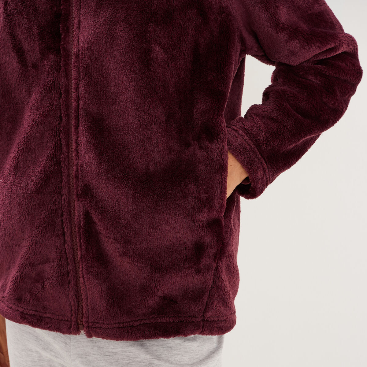 Veste de pyjama col montant polaire prune femme