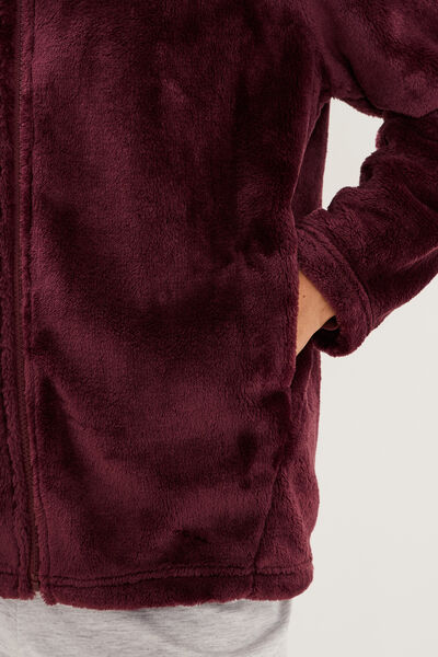 Veste de pyjama col montant polaire prune femme