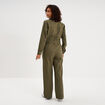 Combinaison pantalon ceintur&eacute;e coton vert kaki femme