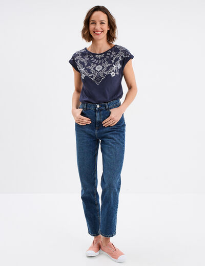 T-shirt manches courtes coton Creeks bleu marine femme