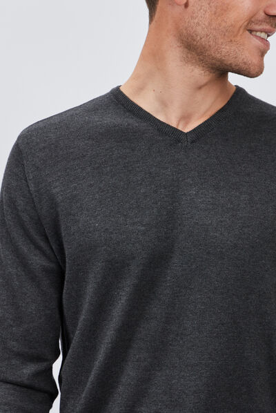 Pull avec col V gris foncé homme