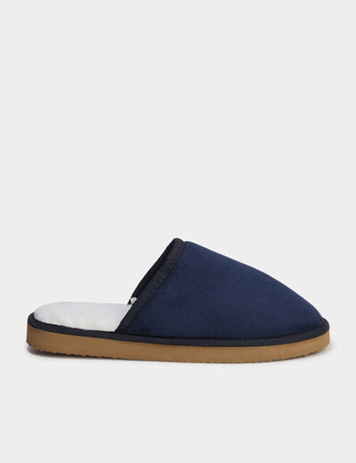 Chaussons mules doublure effet polaire bleu marine homme