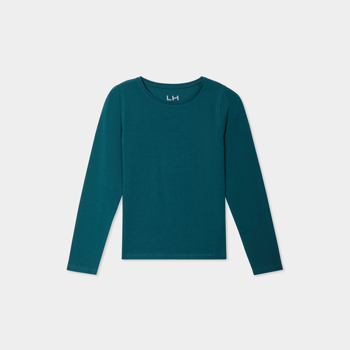 T-shirt coton manches longues à fronces vert canard fille
