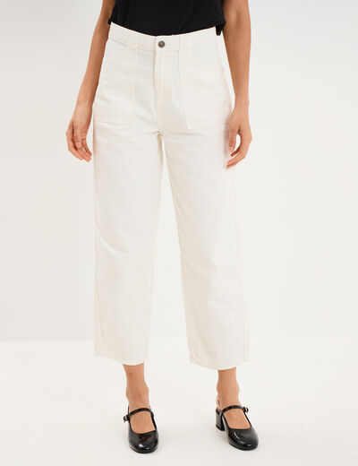 Pantalon balloon 7/8&egrave;me coton ecru femme
