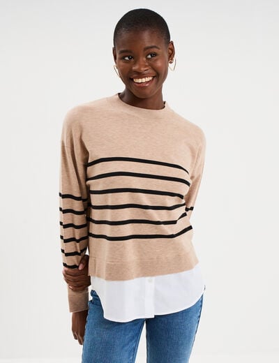 Pull effet 2-en-1 beige clair femme