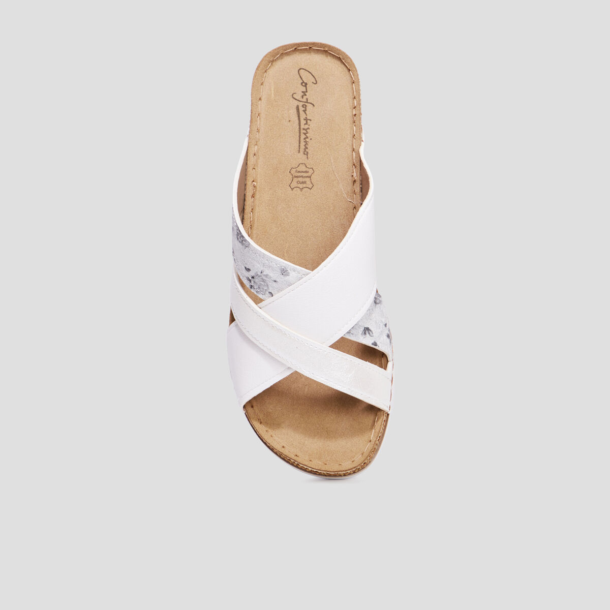 Mules pied large en cuir Confortissimo blanc femme