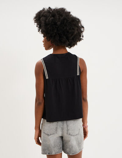 Blouse sans manches col tunisien coton noir femme