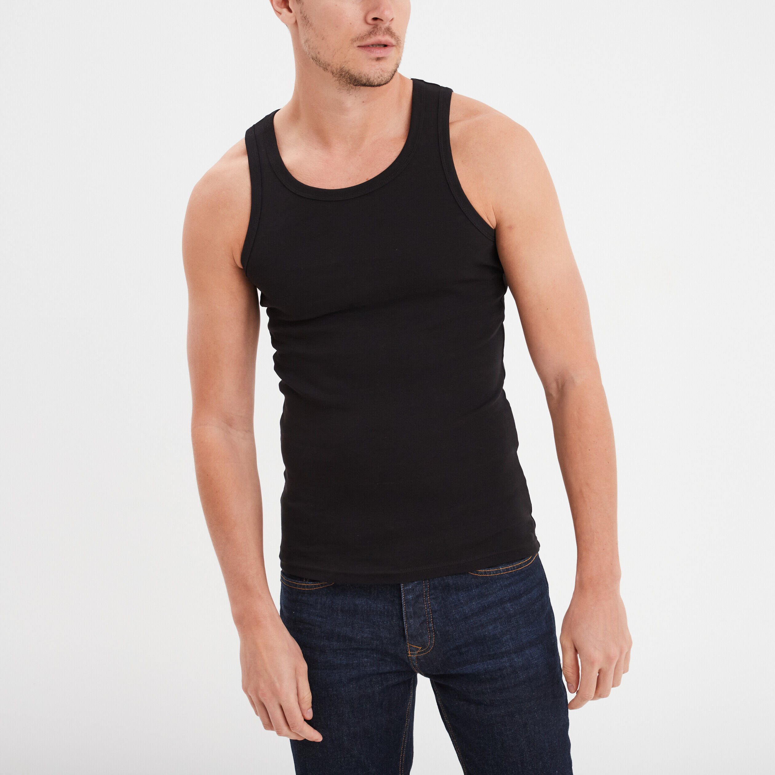 Débardeur coton bretelles larges noir homme LH