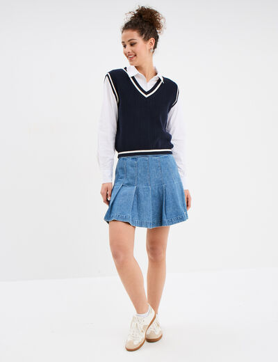 Pull sans manches col en V Creeks bleu marine femme