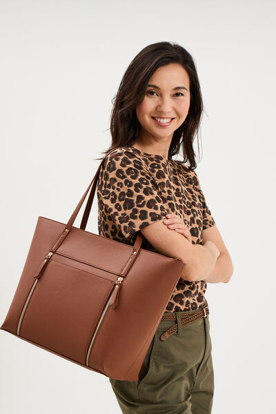 Sac shopper avec poche int&eacute;rieure camel femme