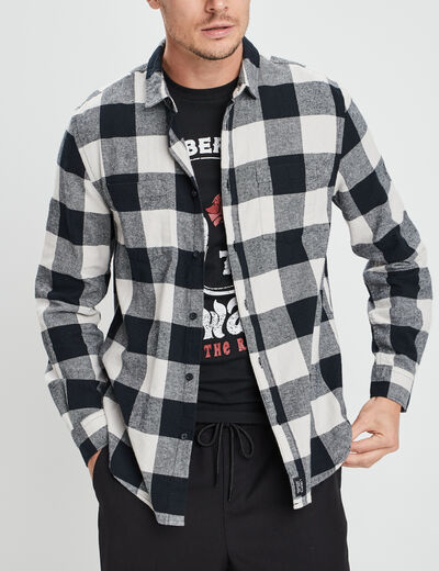 Chemise droite 2 poches manches longues ecru homme