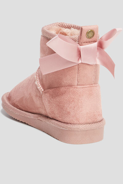 Bottines fourrées avec noeud rose fille