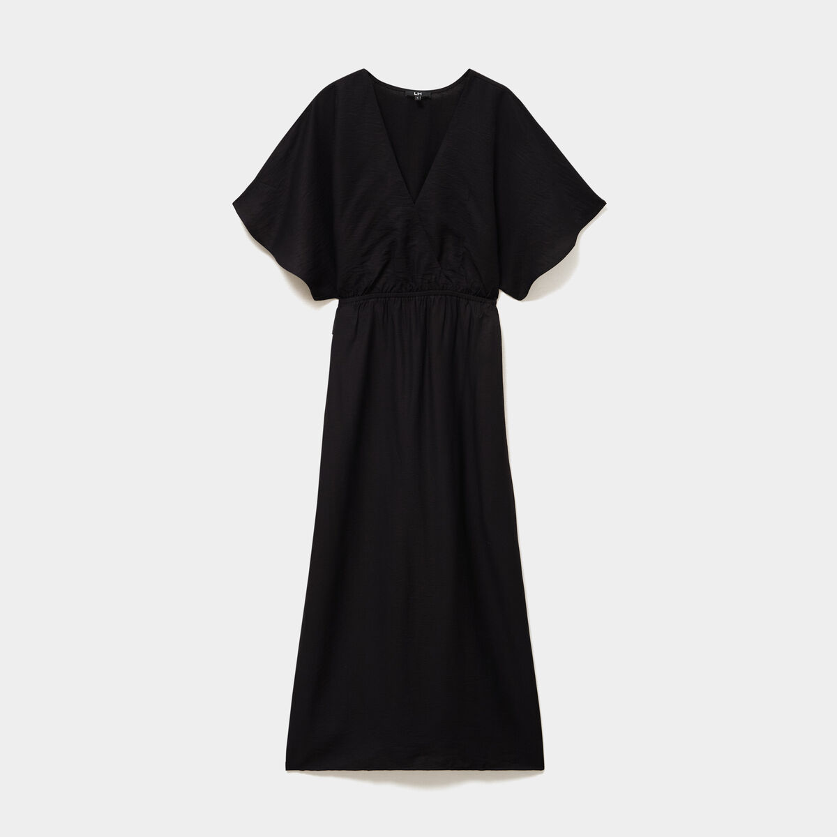Robe longue &eacute;vas&eacute;e col cache-coeur noir femme