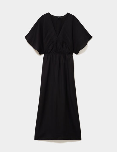 Robe longue &eacute;vas&eacute;e col cache-coeur noir femme