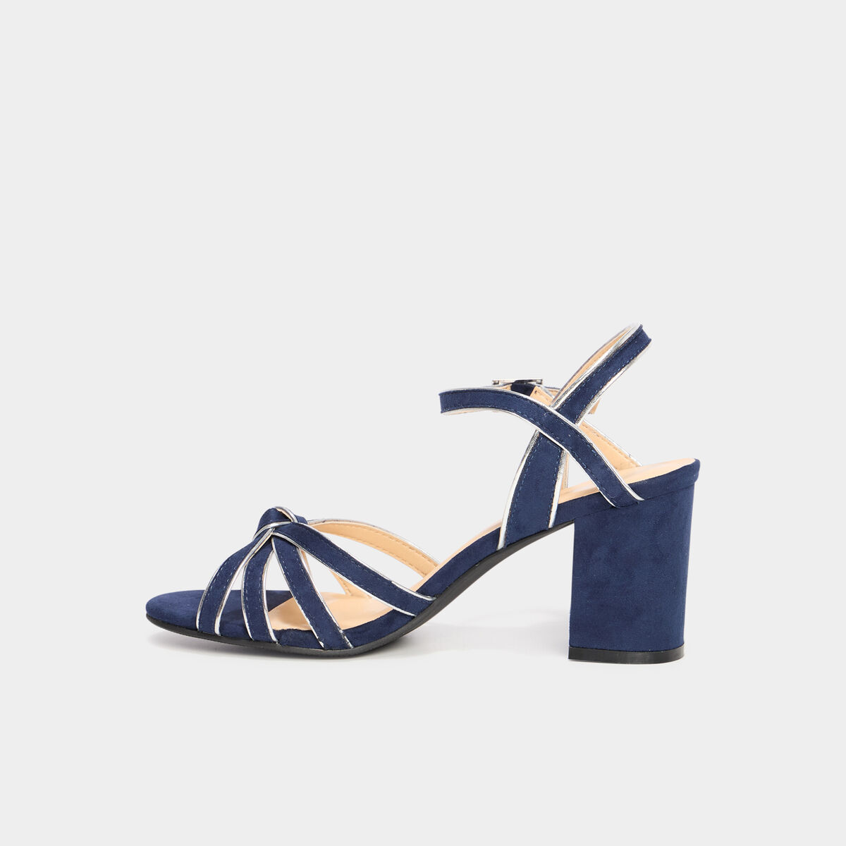 Sandales &agrave; talons effet su&eacute;dine bleu marine femme