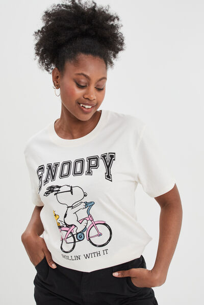T-shirt manches courtes coton Snoopy rose femme