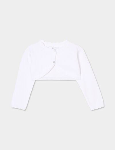 Gilet boléro manches longues coton blanc bébé fille