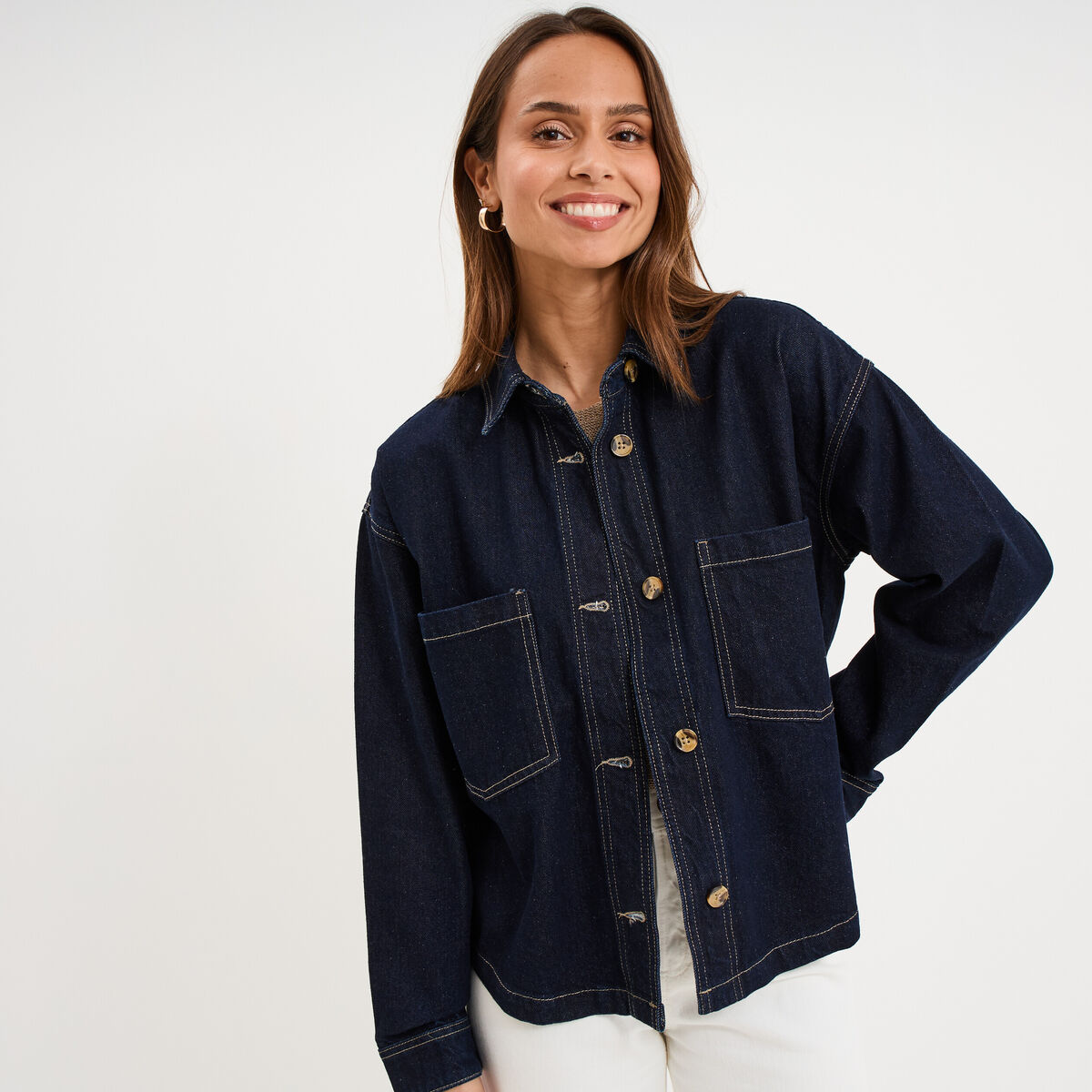 Veste surchemise en jean oversize coton denim brut femme
