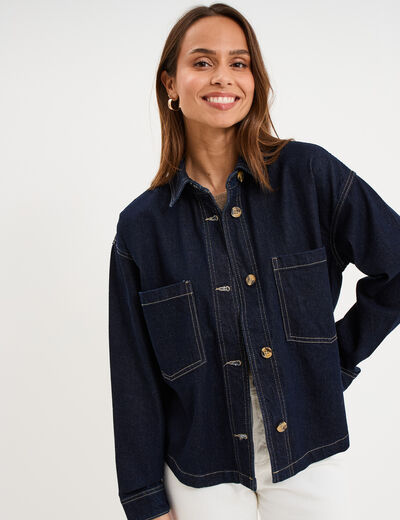 Veste surchemise en jean oversize coton denim brut femme