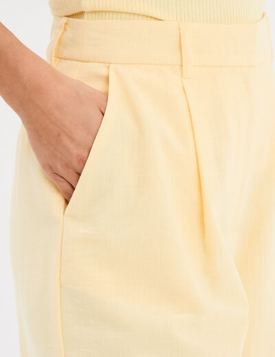 Pantalon large avec pinces jaune clair femme
