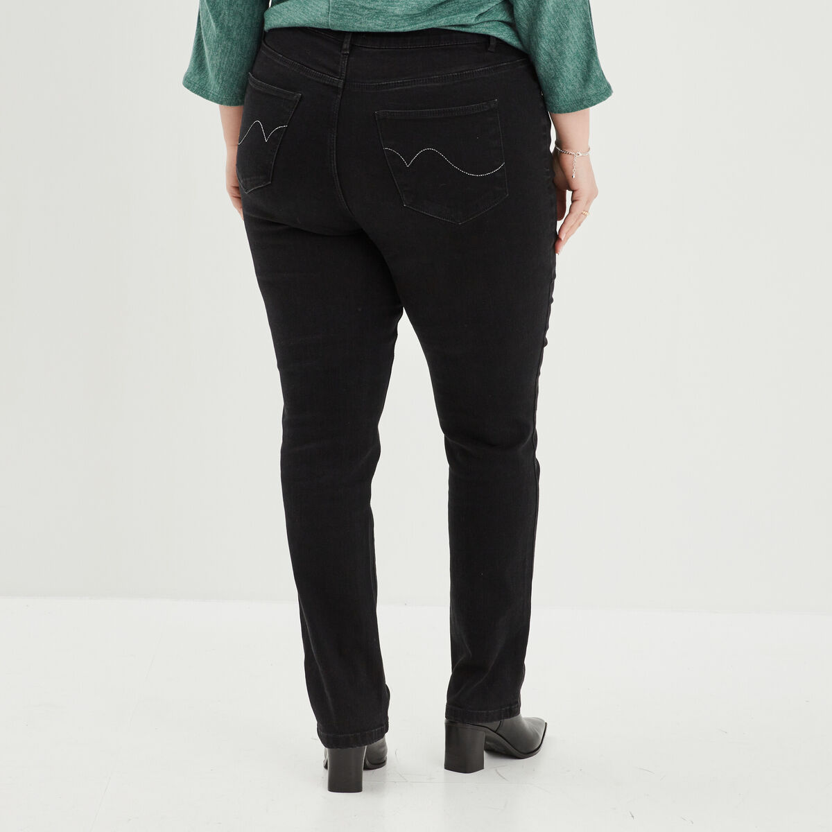 Jeans regular taille haute denim noir femme grande taille
