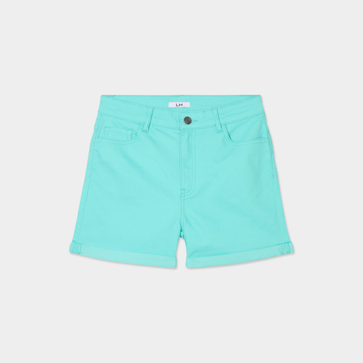 Short en jean slim coton stretch bleu turquoise femme