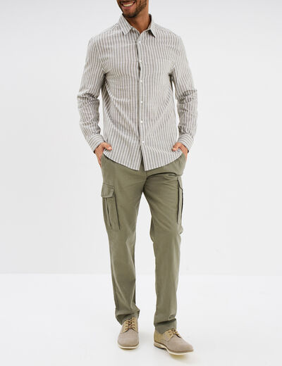Chemise manches longues coton vert kaki homme
